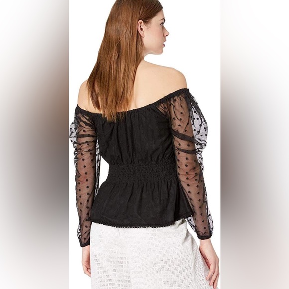 CUPCAKE AND CASHMERE black Women Off Shoulder Blouse Lace Sheer Mesh top M NWT - Picture 2 of 3